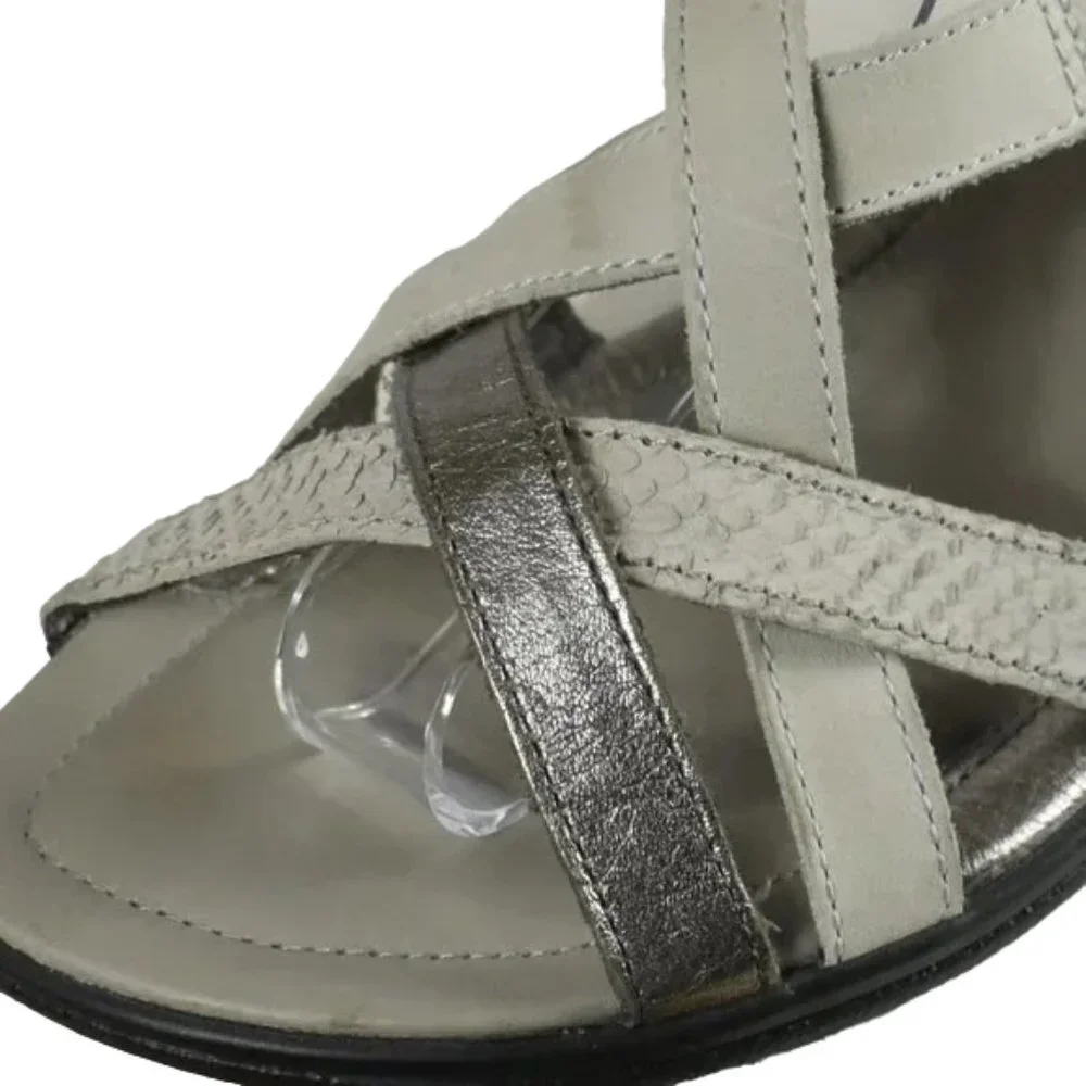 Ecco Felicia Light Gray And Pewter Strappy Leather Sandal Size 37 (US 6-6.5)